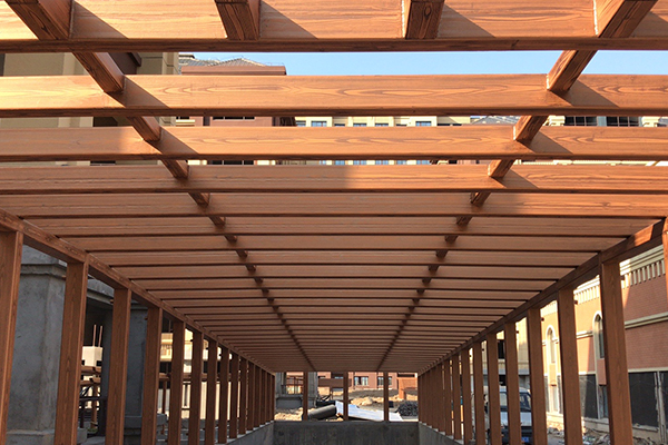 江蘇省泗陽(yáng)縣賽納公館北門(mén)車(chē)庫(kù)廊架木紋漆施工項(xiàng)目